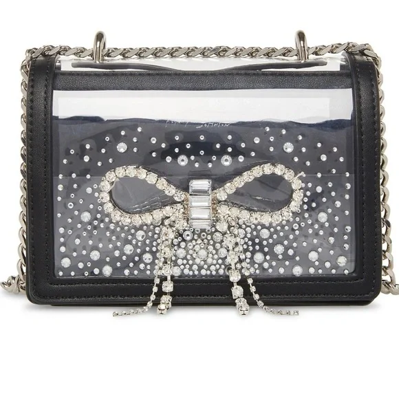 BETSEY JOHNSON Stadium bag Embellished Bow Black Clear Silver bling Like new - Picture 6 of 15